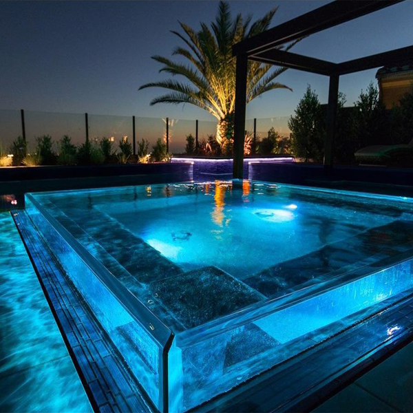 transparent spa at night