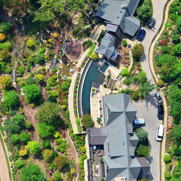 infinity above ground swimming pool drone view