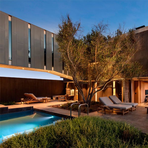 minimalist mini pool at night in a project by Gavin Maddock