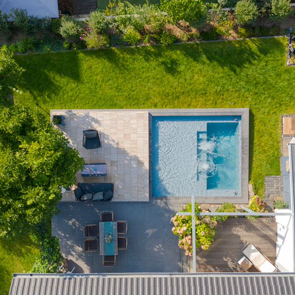 mini pool spa drone view by Schmitt Tiefbau