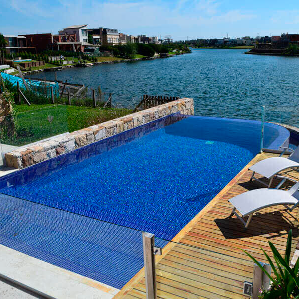 infinity pool with river view