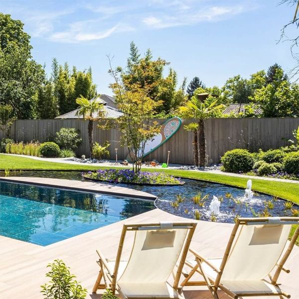 natural pool in a modern house with a large garden, by Cockheyt Biopools
