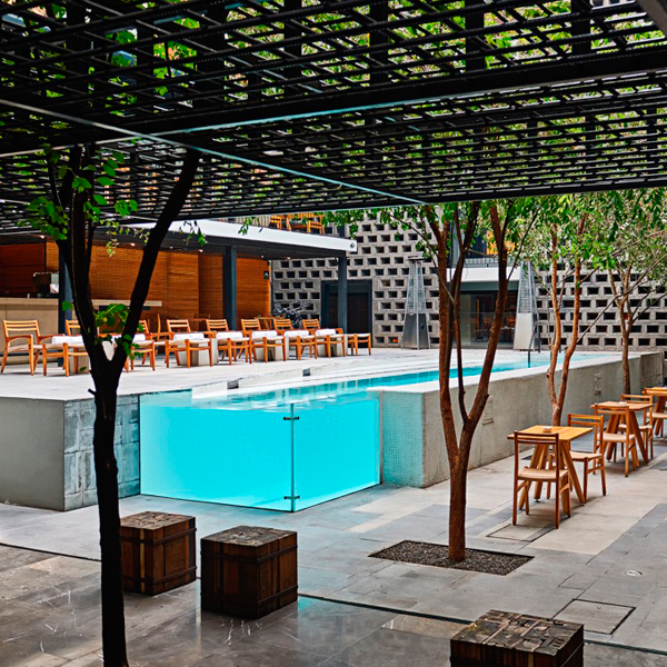 lap pool with pool window in Carlota Hotel by JSA