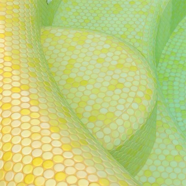 yellow tile coating in a round spa, by Enki Pools