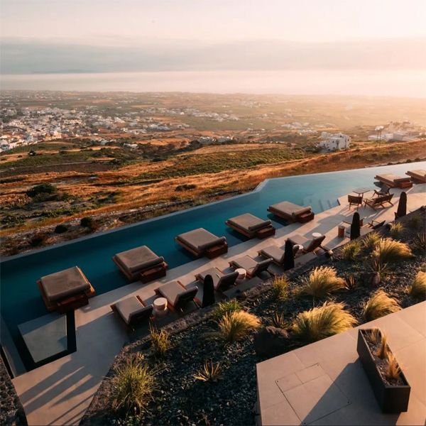 infinity pool in North Santorini Luxury Hotel, project by Vassilis Zorzos