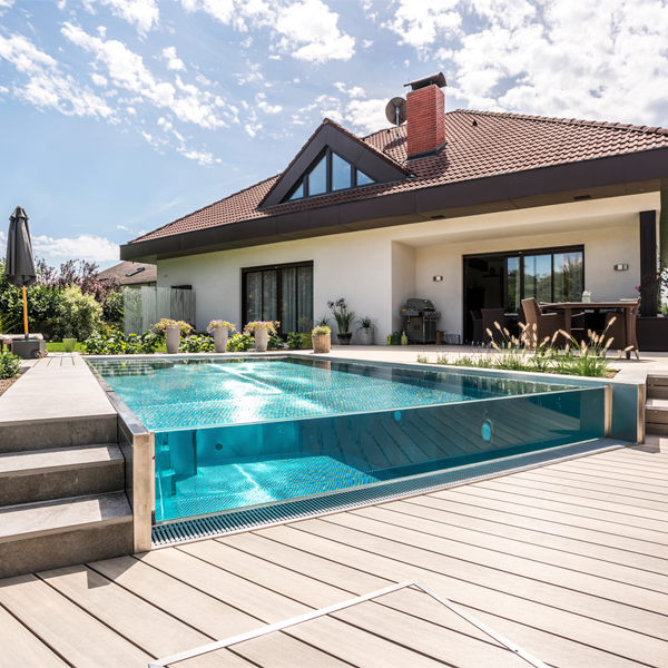 steel pool with underwater window