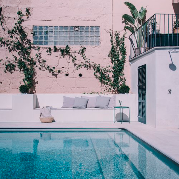 private pool and backyard