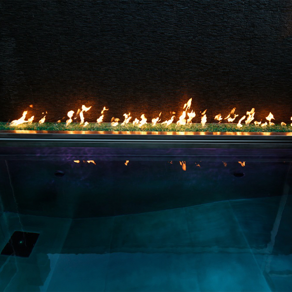 pool water and fire in a project by David Hertz Architects FAIA