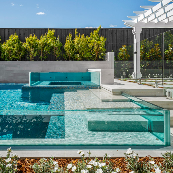 transparent swimming pool with spa