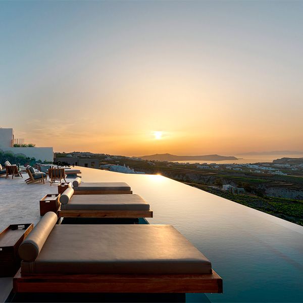 infinity pool in North Santorini Luxury Hotel, project by Vassilis Zorzos
