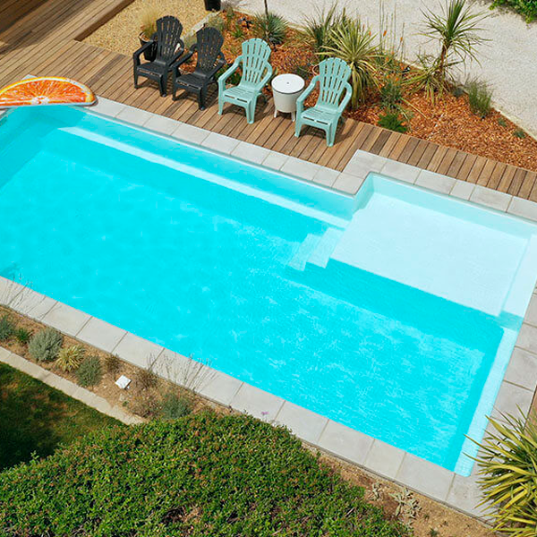 drone view of a prefab pool by Alliance Piscines