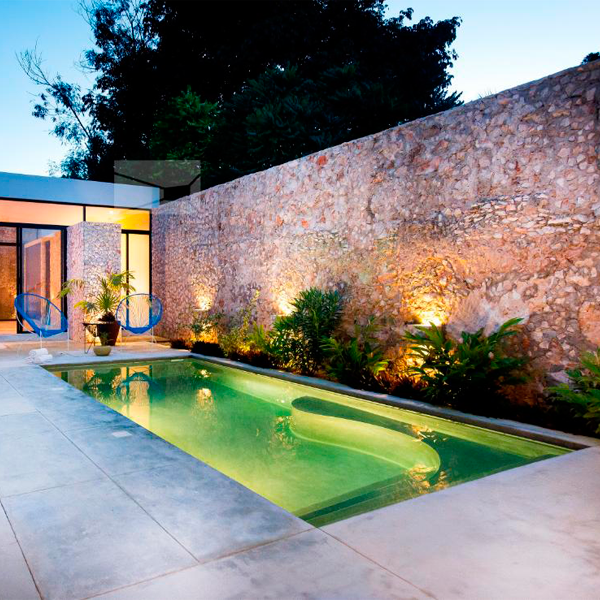 patio mini pool at night