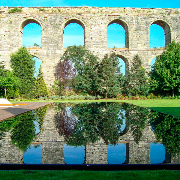 mirror pool close to an aqueduct
