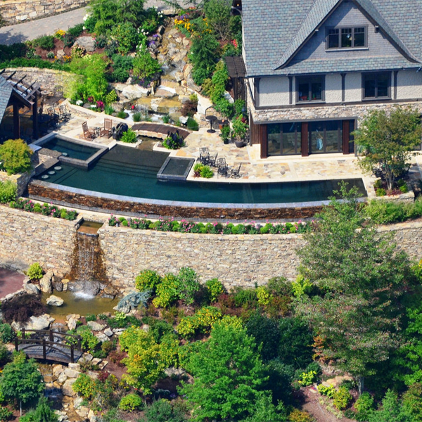 infinity above ground swimming pool drone view