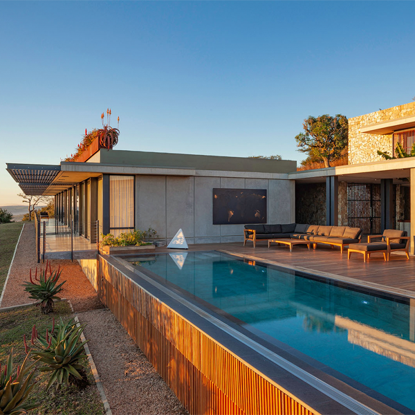 lap infinity pool at sunset by Elphick Proome Architecture