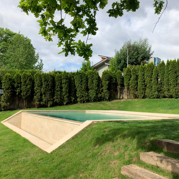 piscina desbordante infinity en enorme jardín