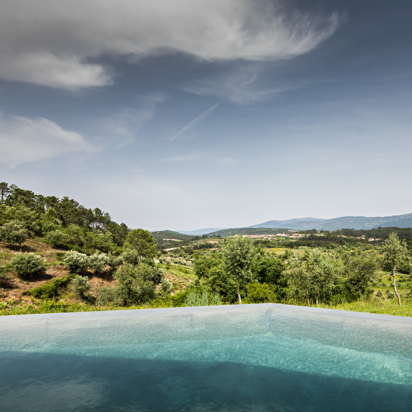 vista espectaculares de la montaña desde interior de piscina infinity