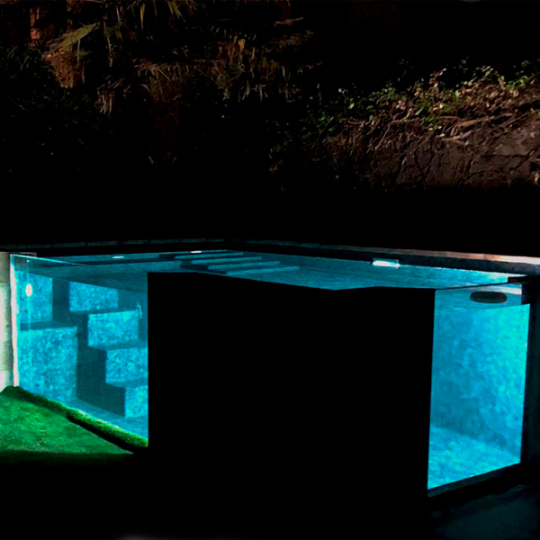 minipool with transparent window at night