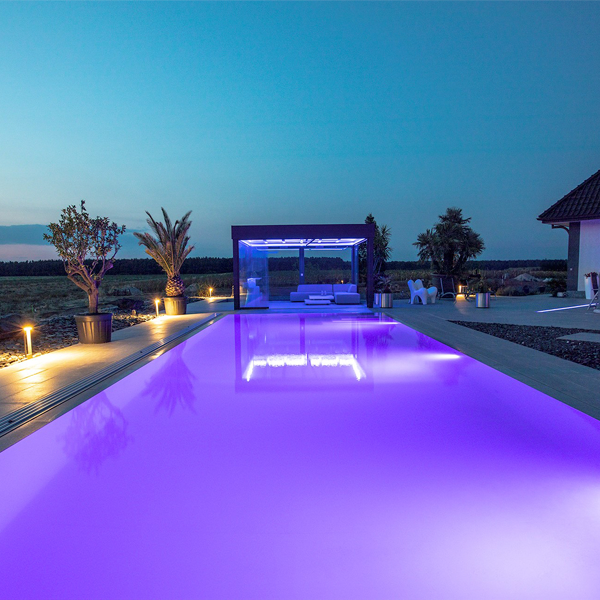 huge private lap pool at night