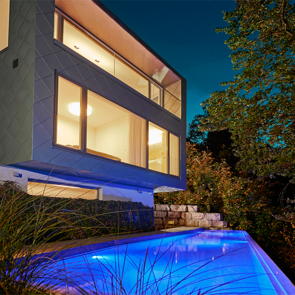 infinity pool at night
