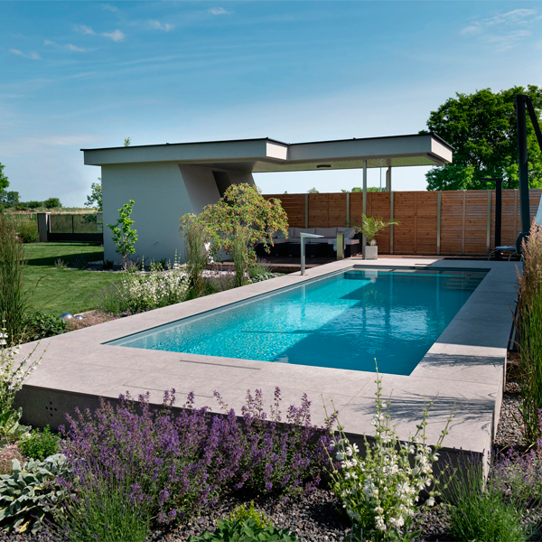 private pool with an inox waterfall by Leidenfrost