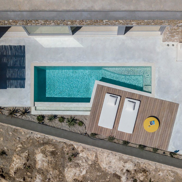 infinity mini pool drone view in a project by Kapsimalis Architects