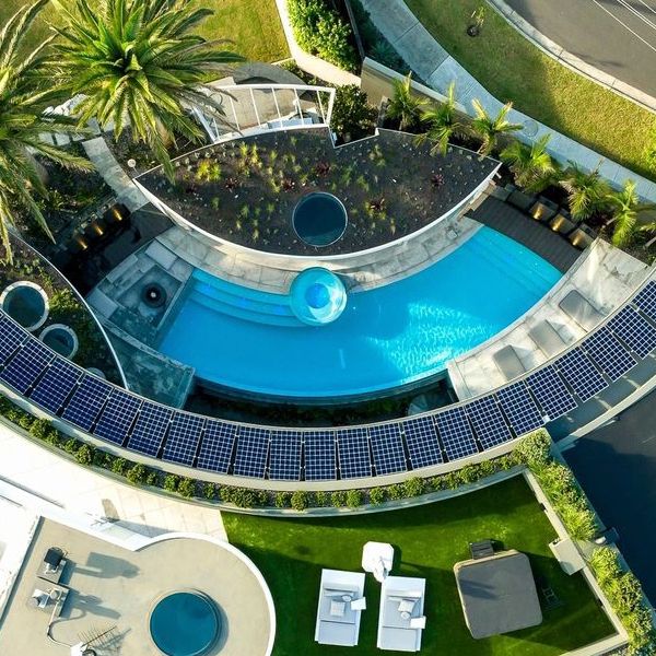drone view of a unique transparent pool by Personal Pools