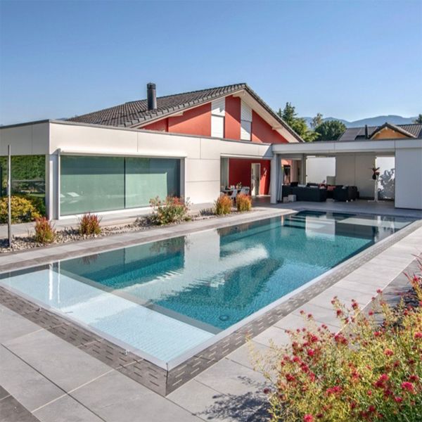 prefab swimming pool in a project of landscaping in a modern house, by Lattion Veillard