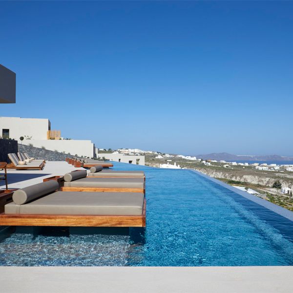 infinity pool in North Santorini Luxury Hotel, project by Vassilis Zorzos