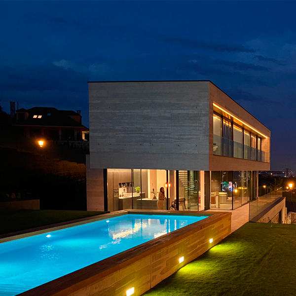 above ground swimming pool at night