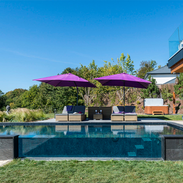infinity pool with transparent window by Atelier Olea