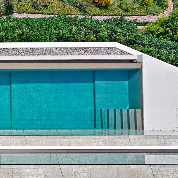 drone view of infinity lap pool by Sorg Schwimmbaeder