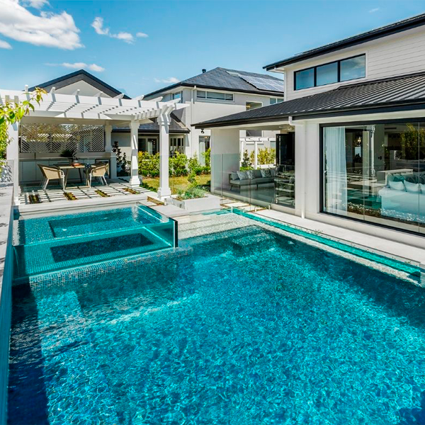 transparent swimming pool with spa