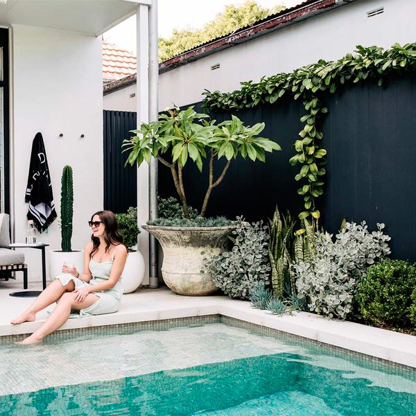 woman in a mini pool