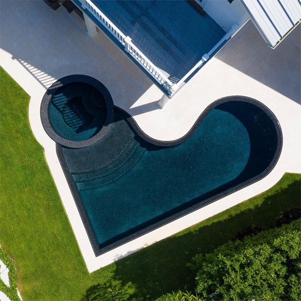drone view of custom pool and spa by Almar Jackson Pools