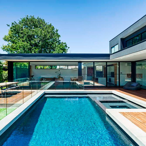 rectangular swimming pool and spa
