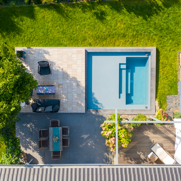 mini pool spa drone view by Schmitt Tiefbau