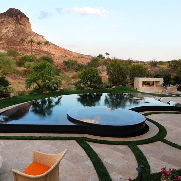black custom infinity pool and spa by Poolscapes