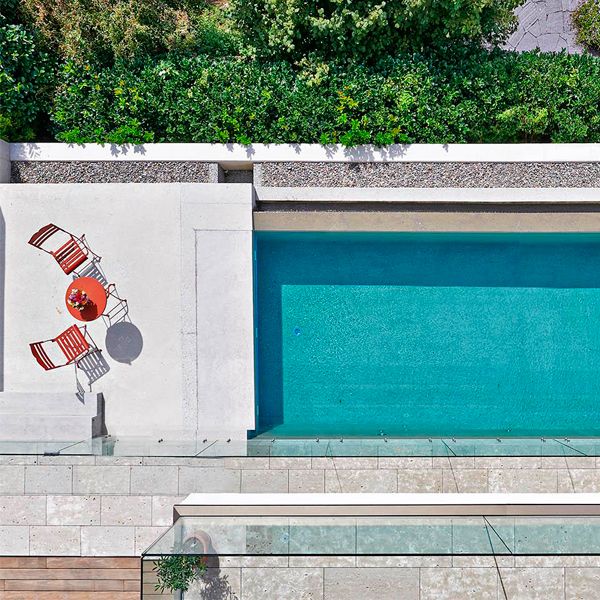 drone view of infinity lap pool by Sorg Schwimmbaeder