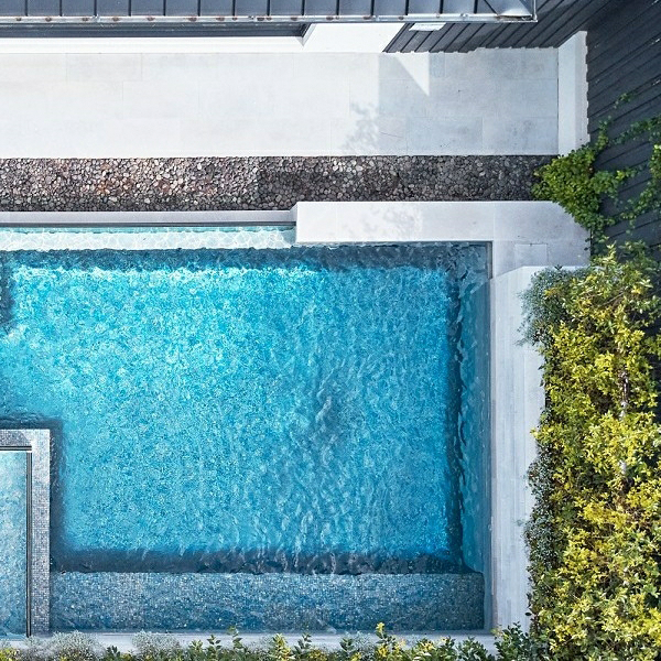 dtransparent swimming pool drone view
