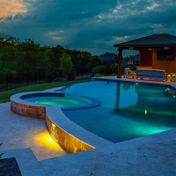 led lighted pool and spa by Hauk Custom Pools
