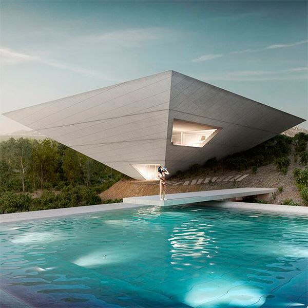 a unique pool, in a futuristic project based on inverted pyramids by TNA Architects