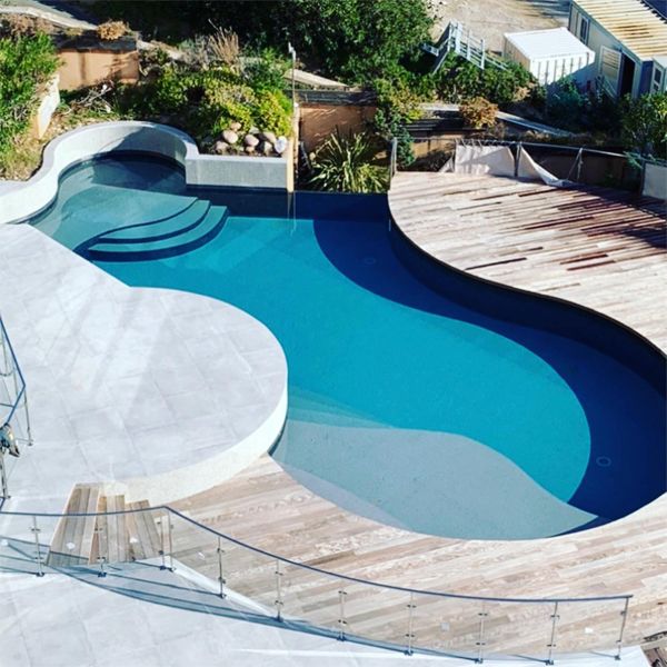 dron view of a custom infinity pool with reinforced liner coating, by SO.CO.FI