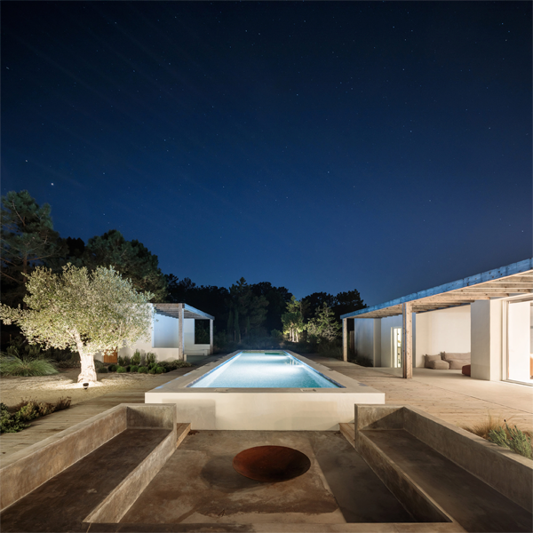 white above ground pool at night