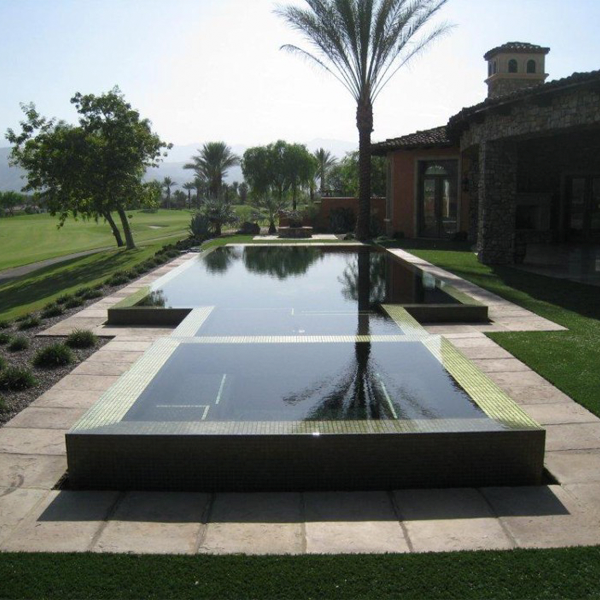 Geometric infinity pool and spa with dark coating