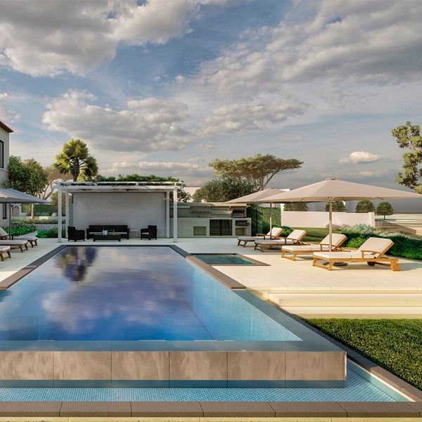 mirror overflow pool with spa by Craft Scape Creations