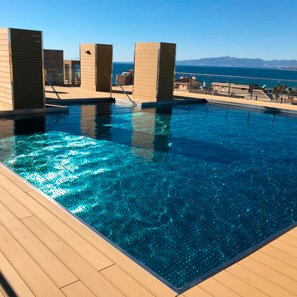public steel pool in a rooftop