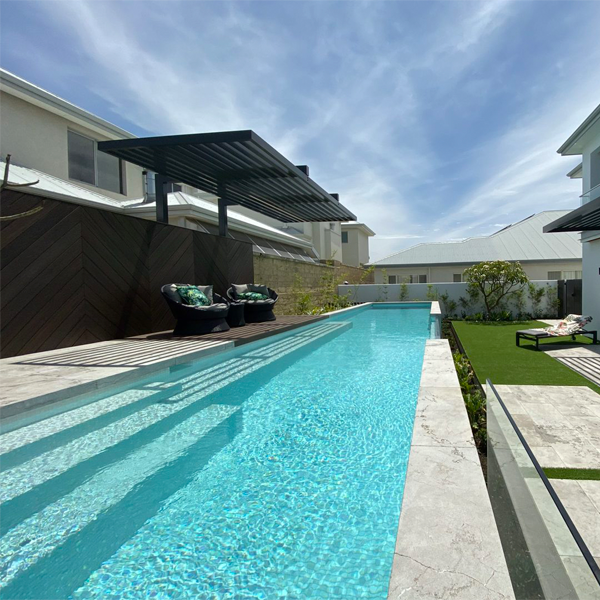 above ground lap pool with a pool window by De Vries Designs