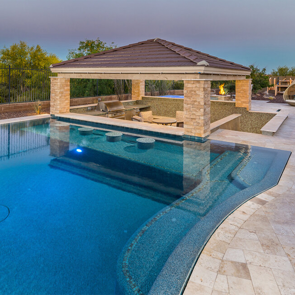 freeform pool in a cottage