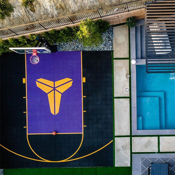 basketball court and private pool with spa drone view by Westmod Design